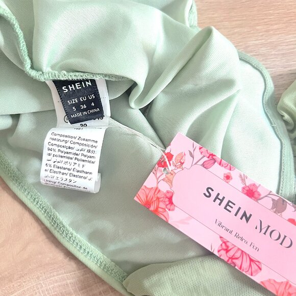 NWT SHEIN MOD Solid Ruched Wide Straps Top Mint Size Medium - Picture 6 of 6